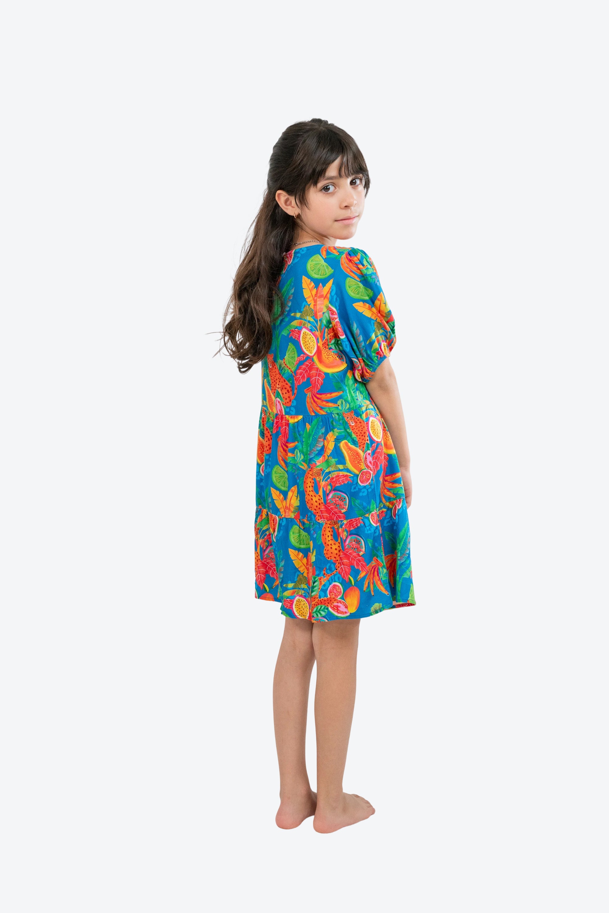Vestido Infantil Magnolia Leopardo Azul S26