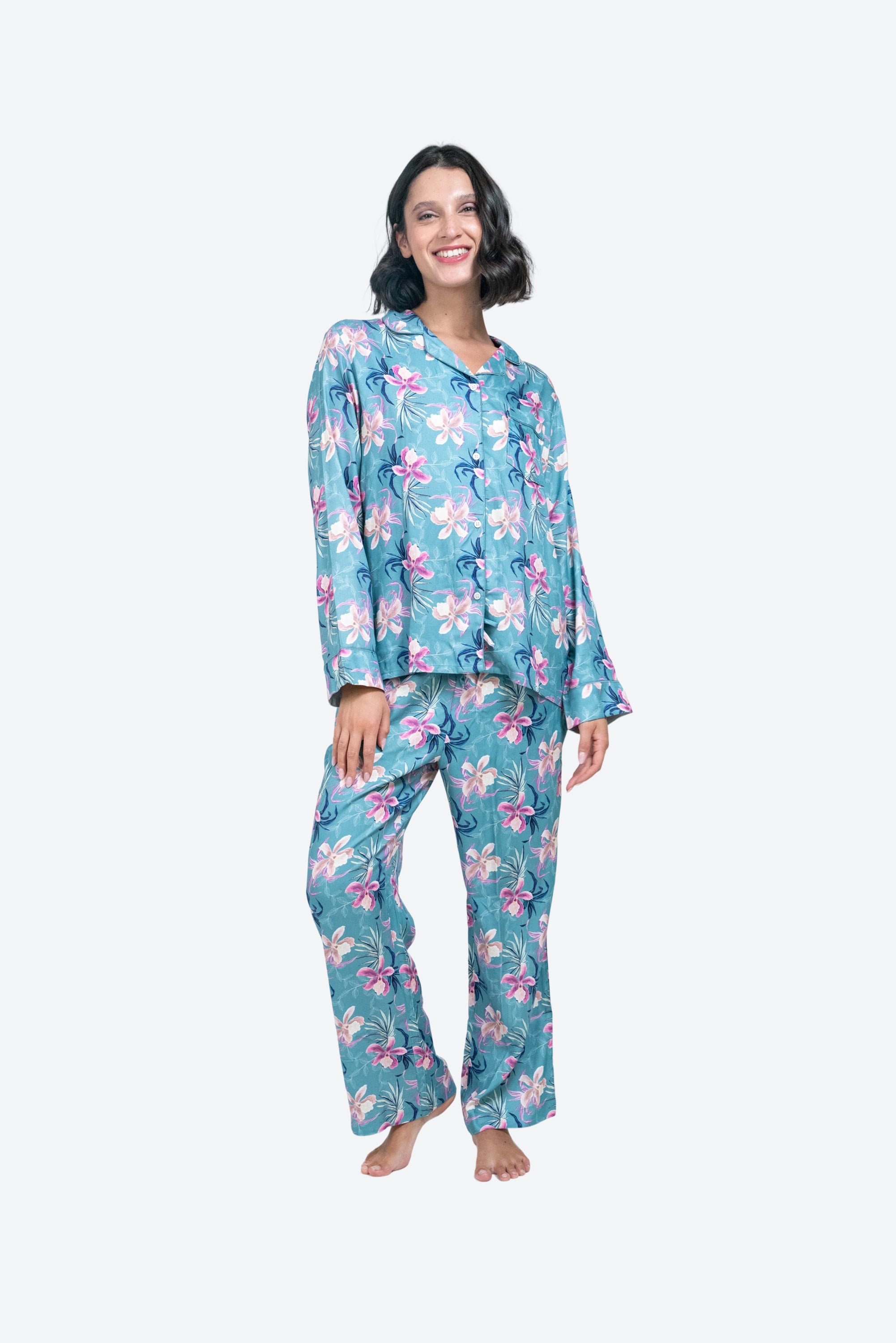 Pijama Violeta Flores azul claro W25