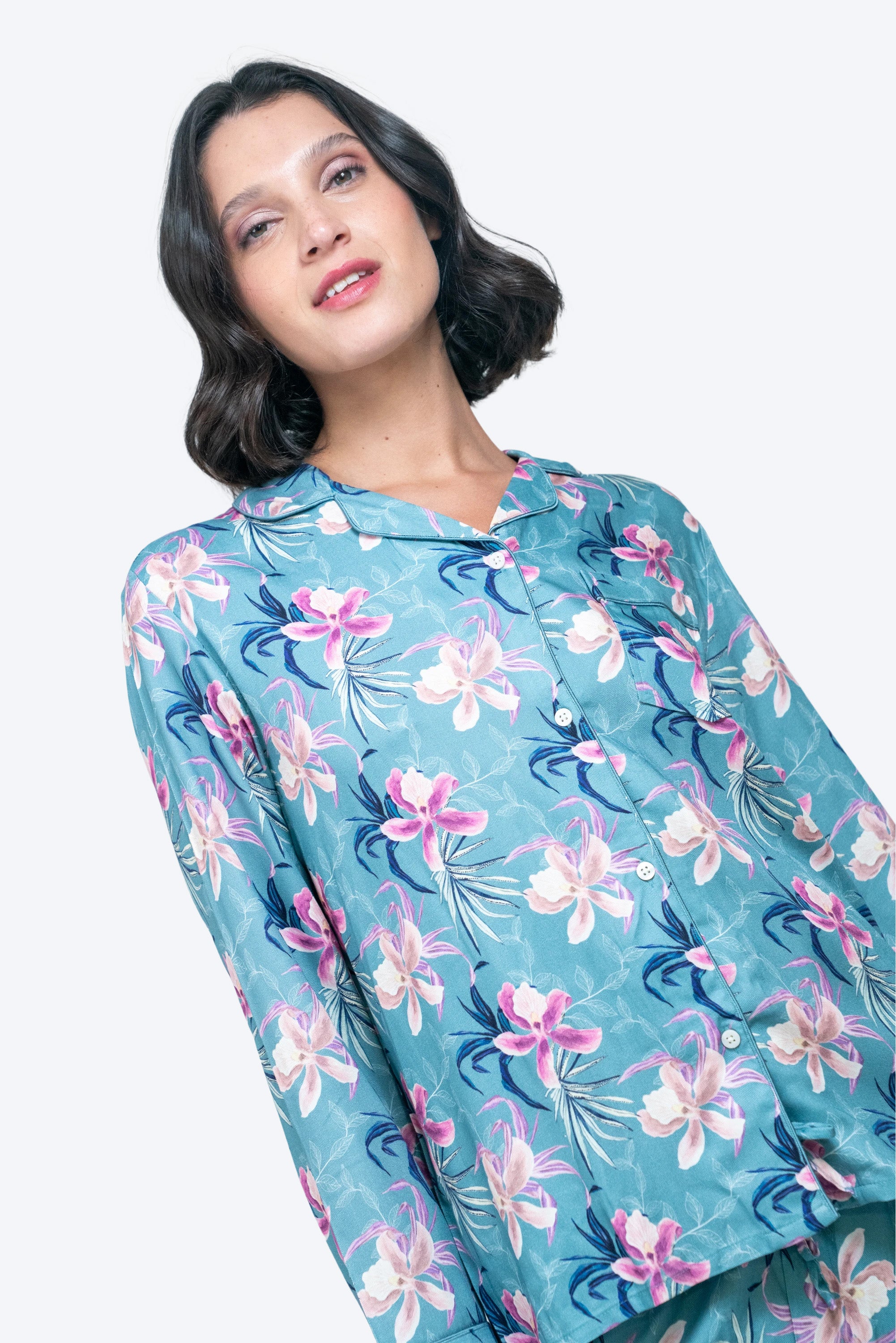 Pijama Violeta Flores azul claro W25