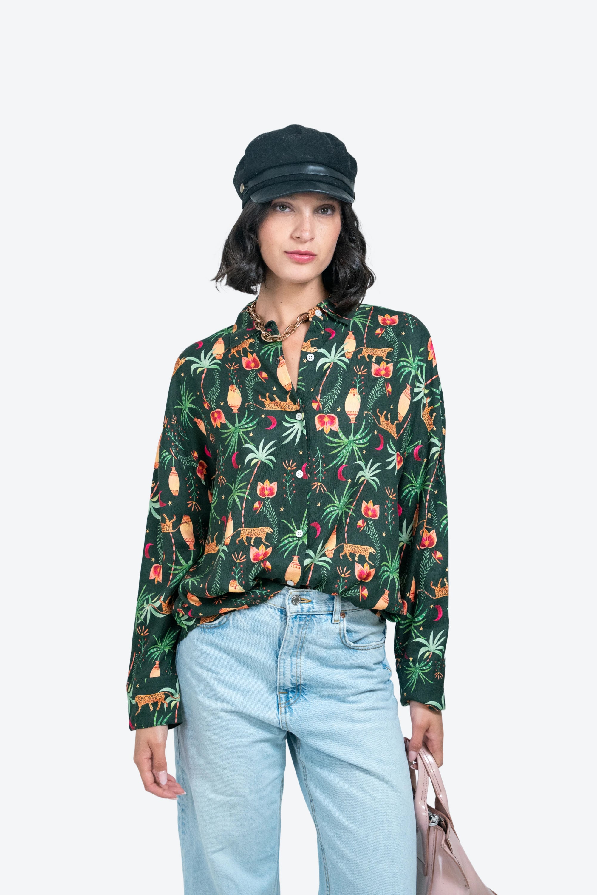 Camisa Azalea Leopardo y macetas verdes W25