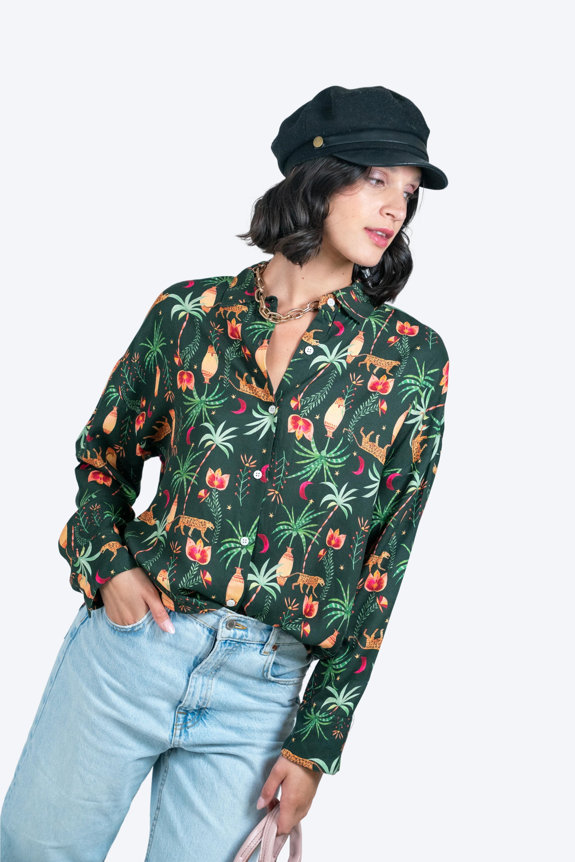 Camisa Azalea Leopardo y macetas verdes W25