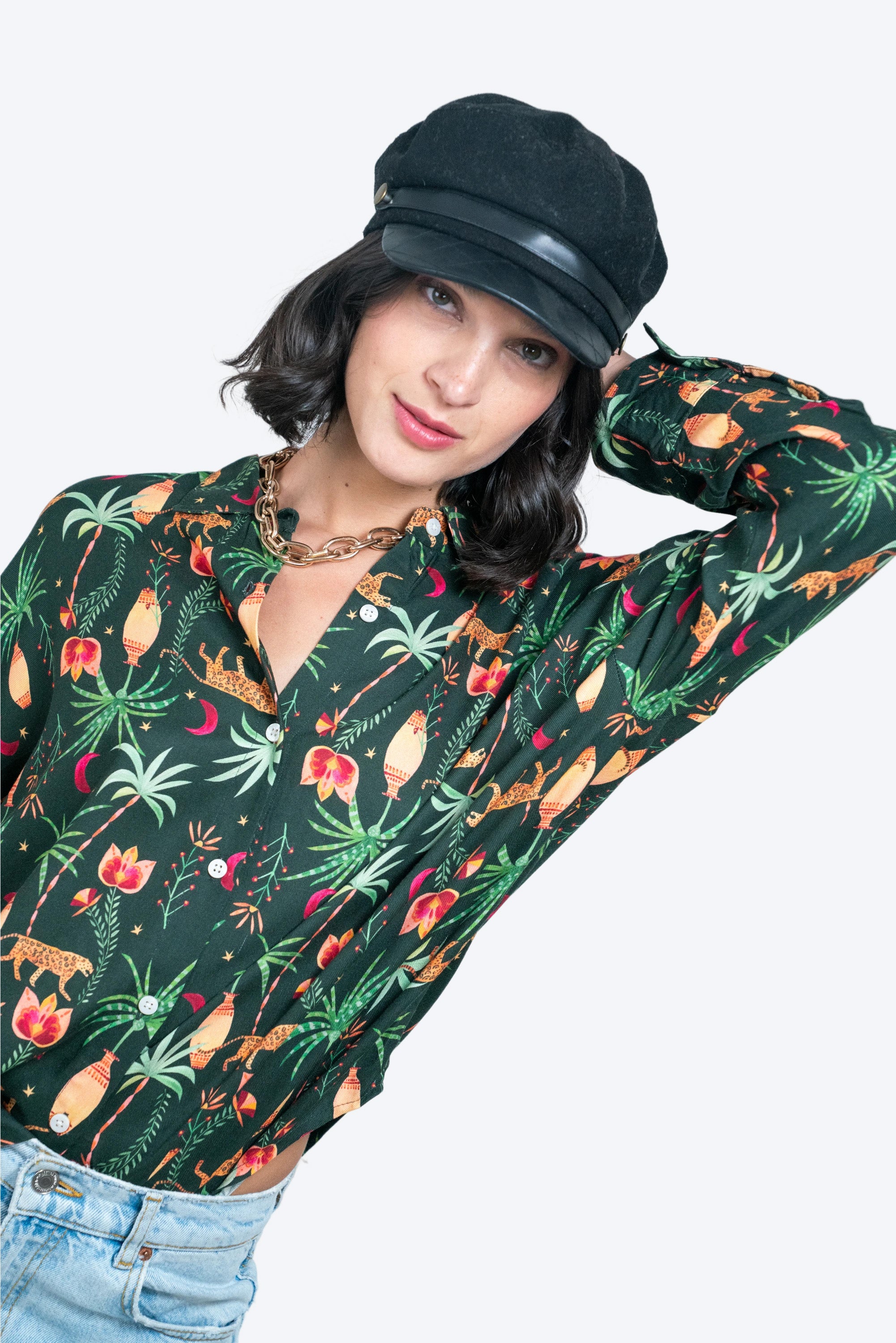 Camisa Azalea Leopardo y macetas verdes W25