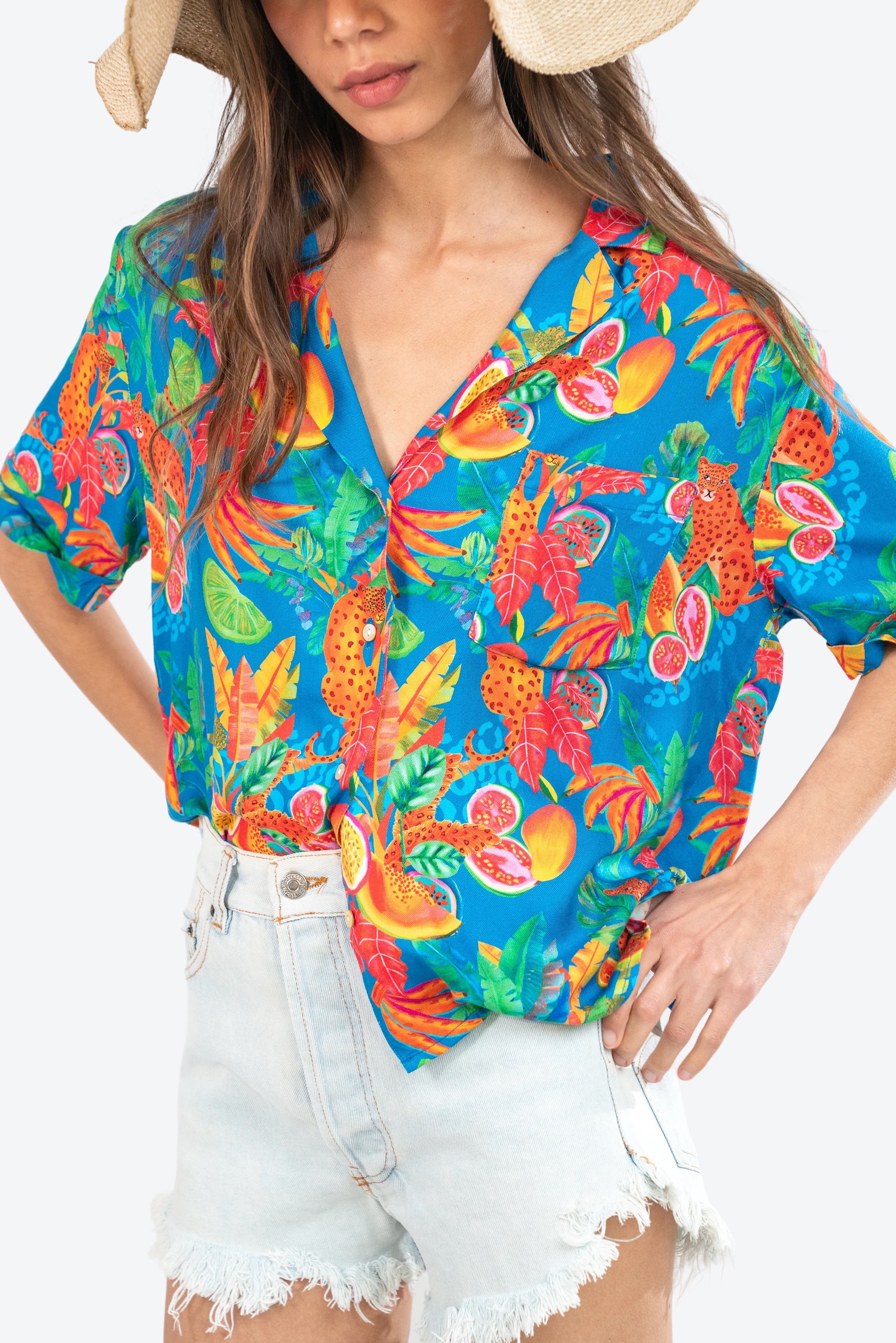 Blusa Begonia Leopardo Azul S26