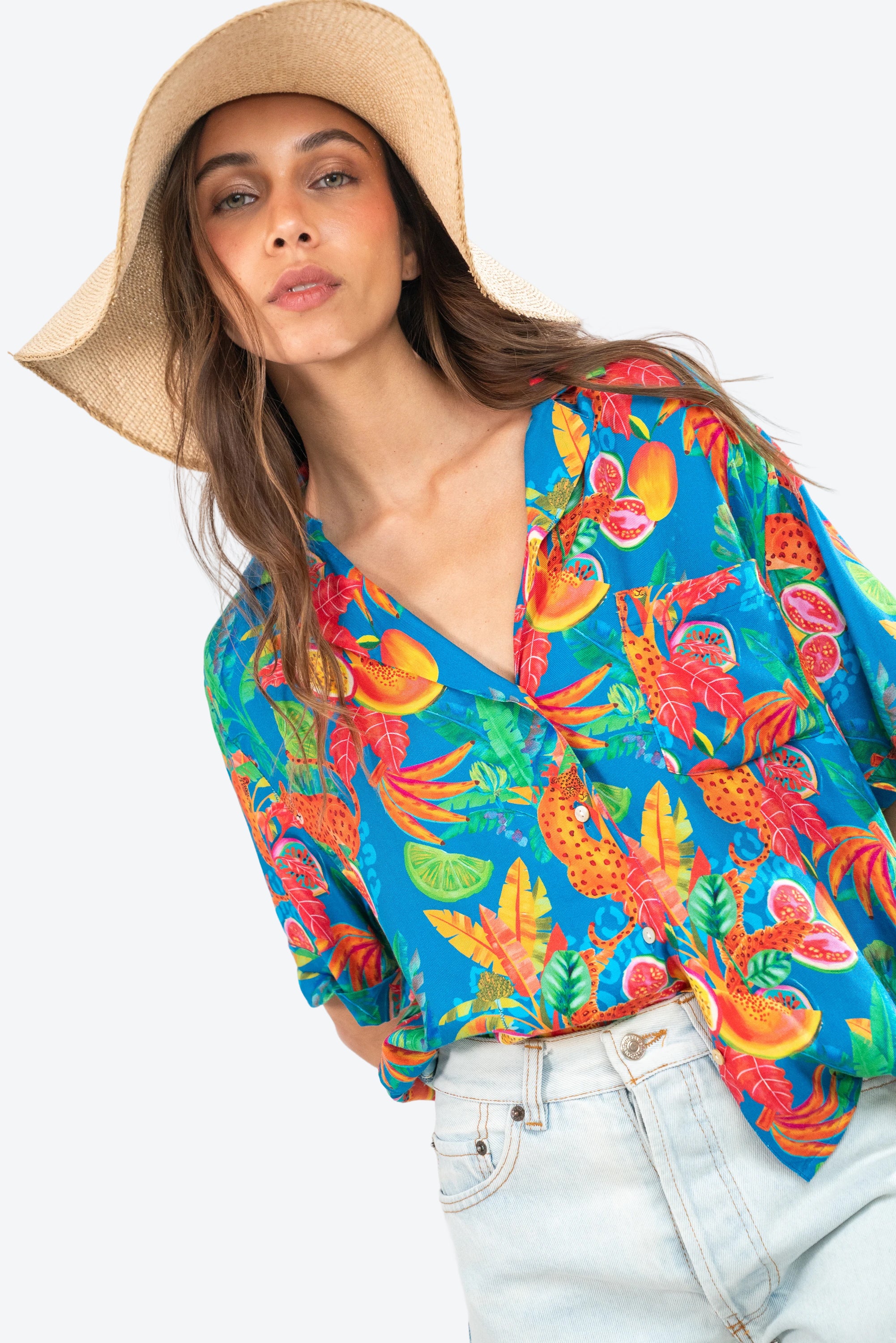 Blusa Begonia Leopardo Azul S26