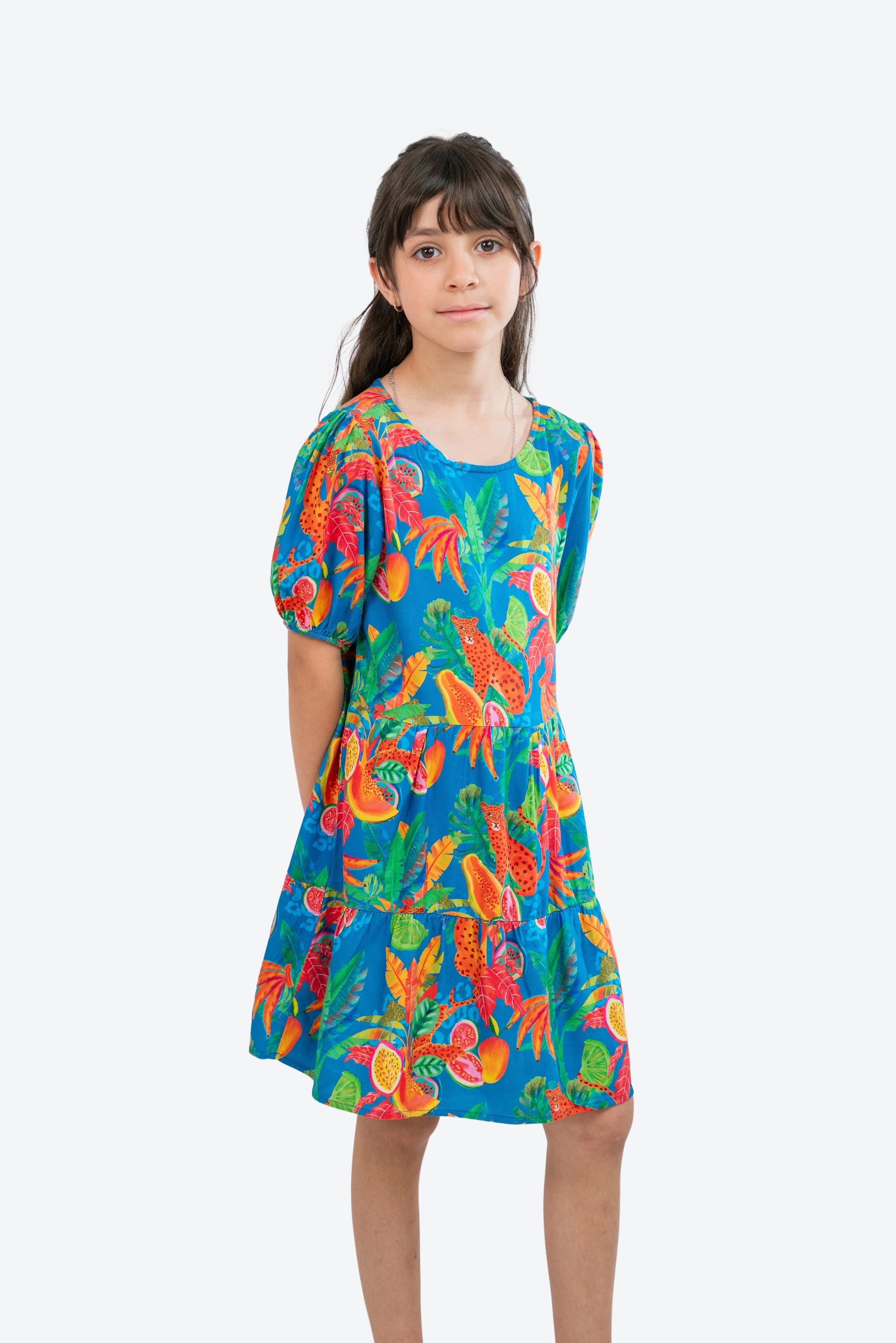 Vestido Infantil Magnolia Leopardo Azul S26
