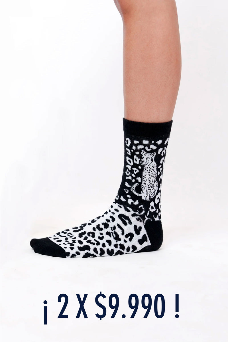 Calcetín Leopardo Negro y blanco.
