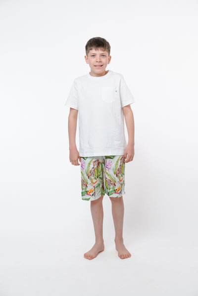 Pijama infantil niño hibisco leopardo aqua S25