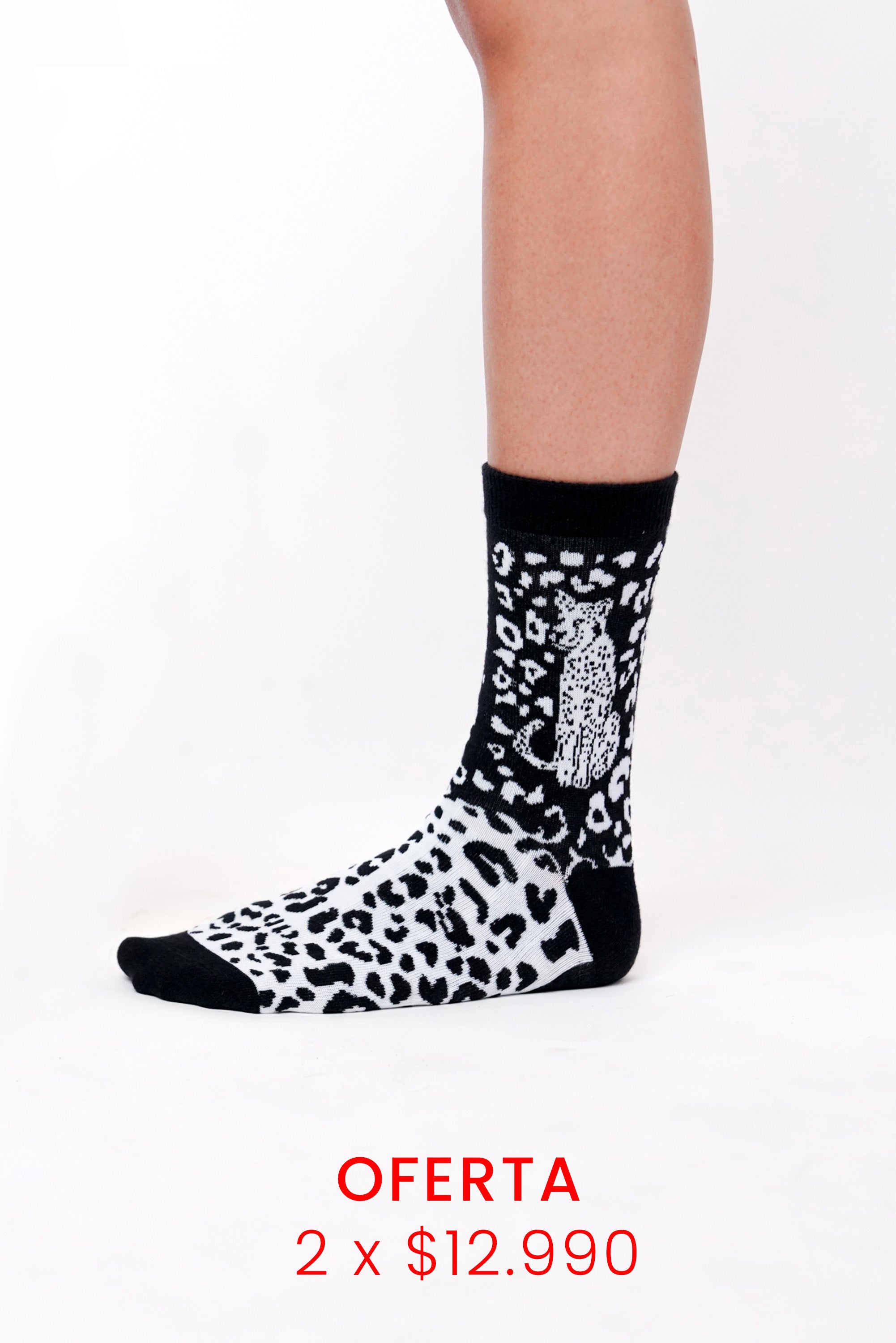 Calcetín Leopardo Negro y blanco.